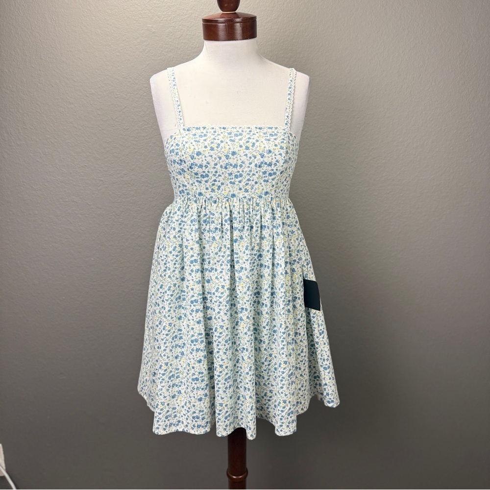 Lulus NWT Always Darling Light Blue Floral Print Babydoll Dress Sz S Cottagecore